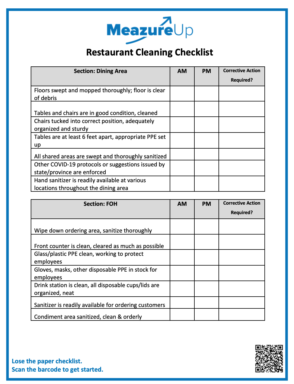 Free Restaurant Checklists For Better In Store Documentation 