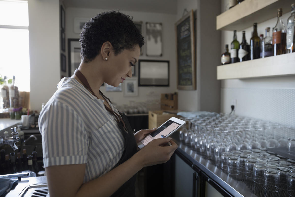 female using tablet