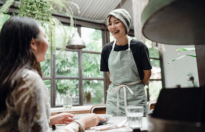 waitress smiling